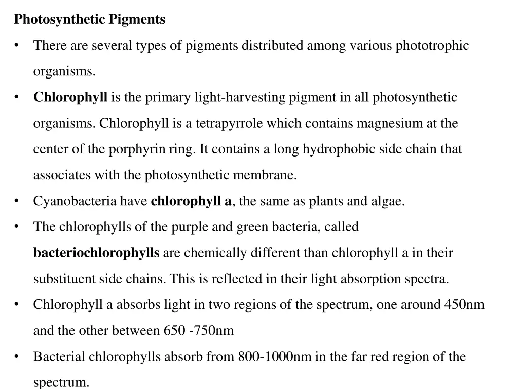 photosynthetic pigments