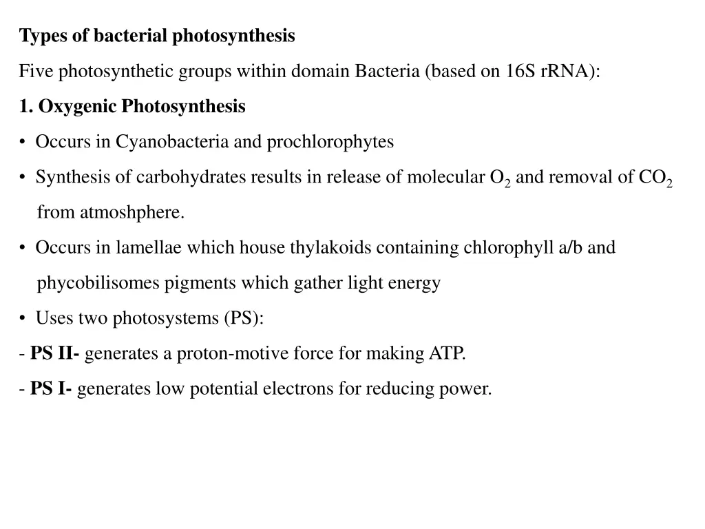 types of bacterial photosynthesis