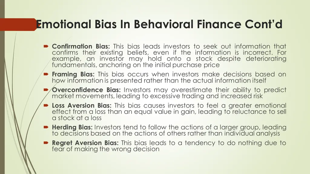 emotional bias in behavioral finance cont d