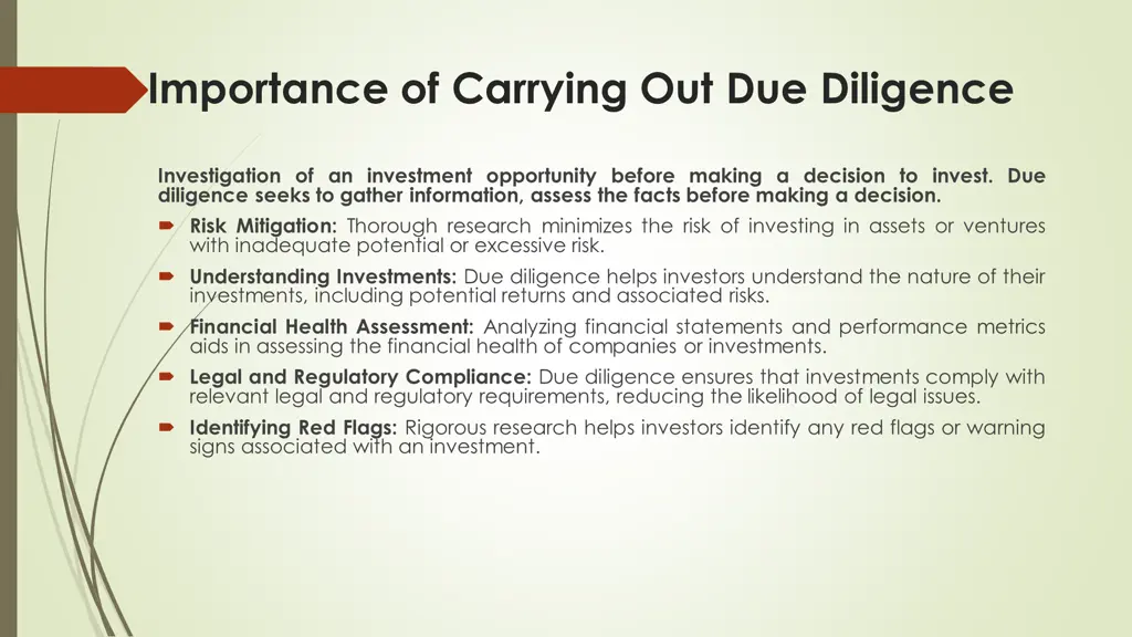 importance of carrying out due diligence