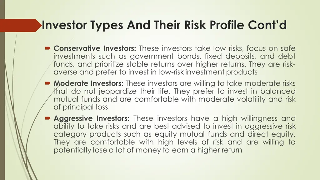 investor types and their risk profile cont d