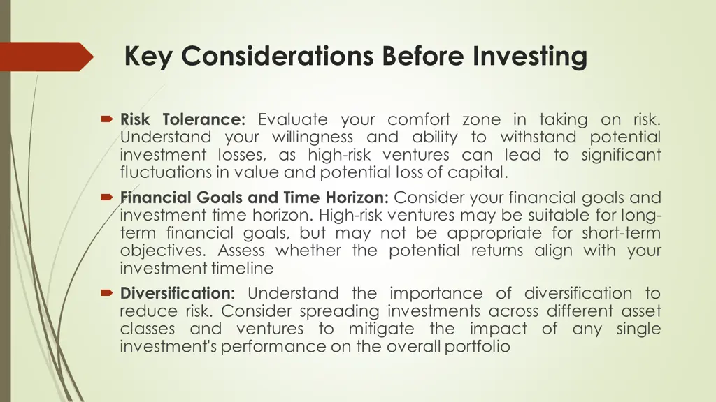 key considerations before investing