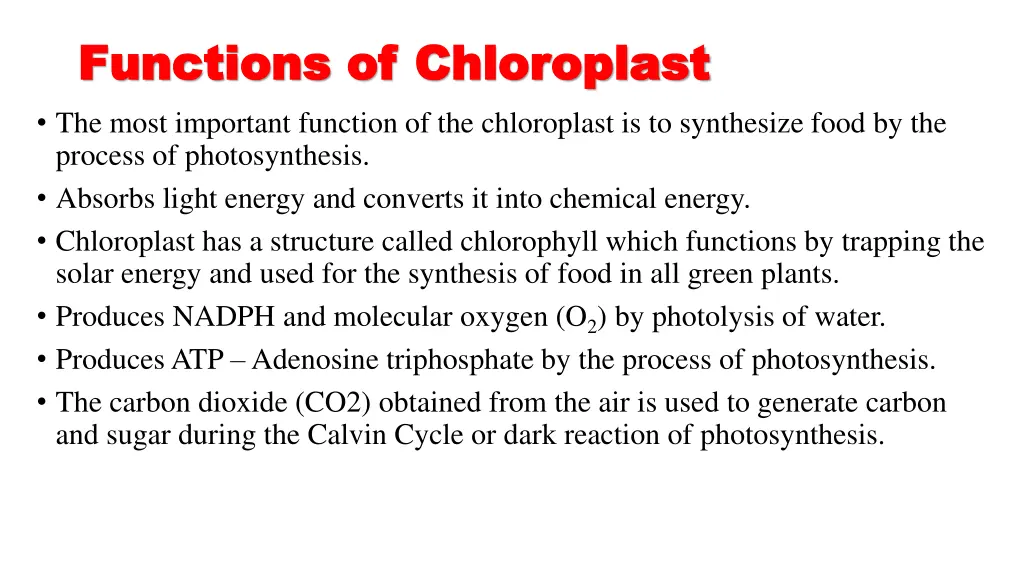 functions of functions of chloroplast the most