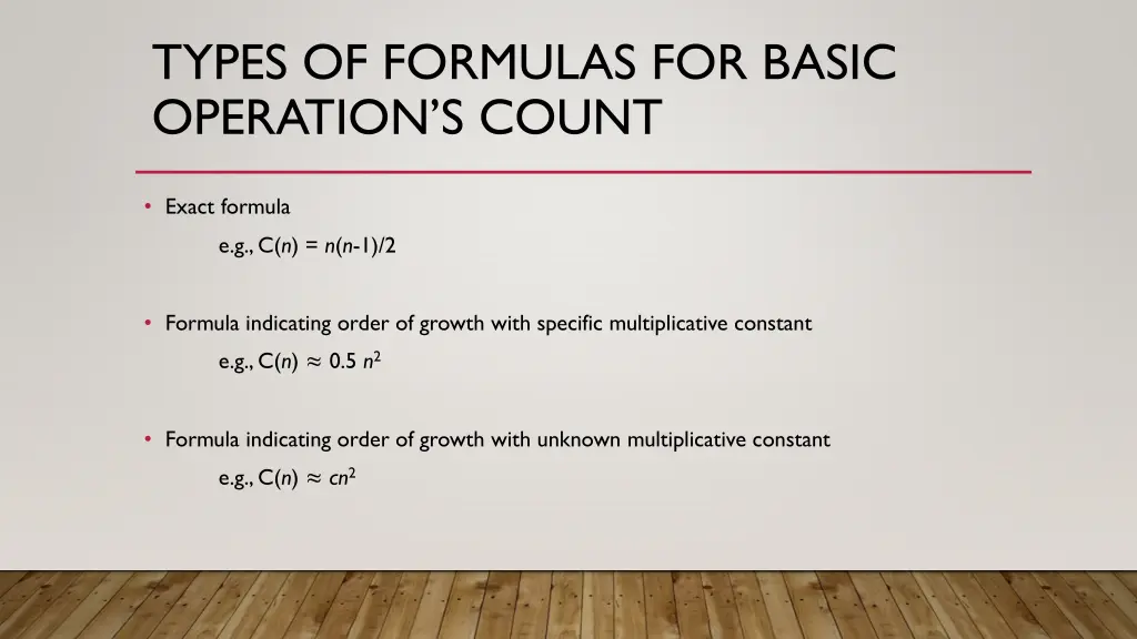 types of formulas for basic operation s count