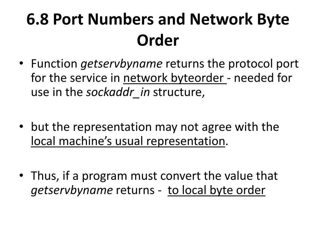 6 8 port numbers and network byte order function