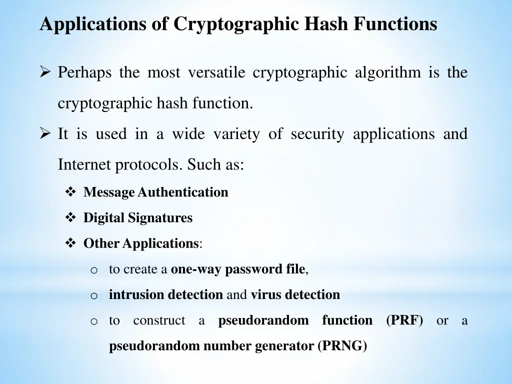 applications of cryptographic hash functions