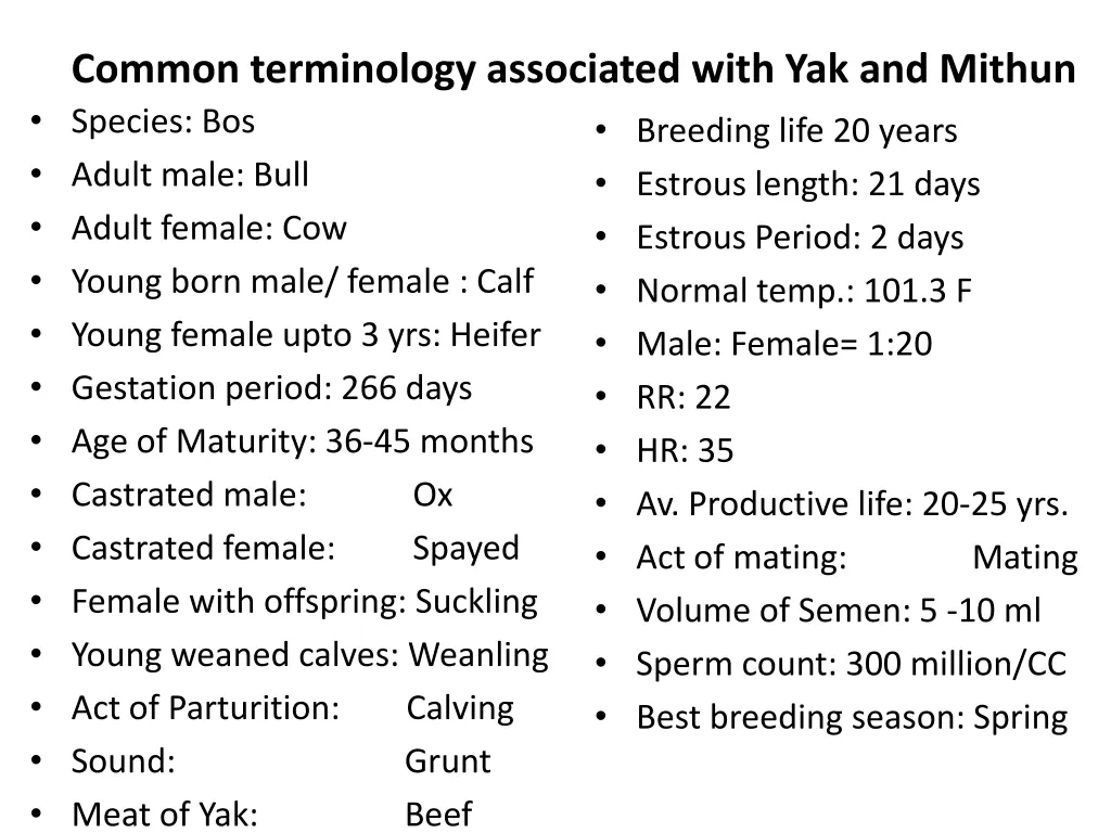 common terminology associated with yak and mithun