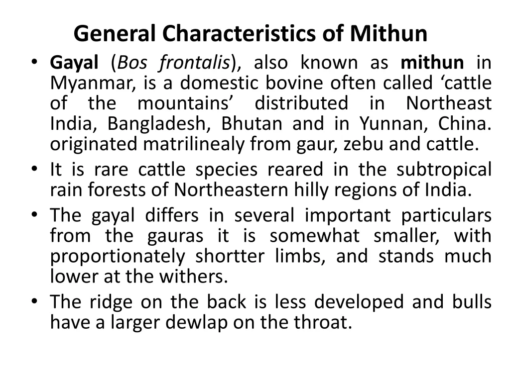 general characteristics of mithun gayal