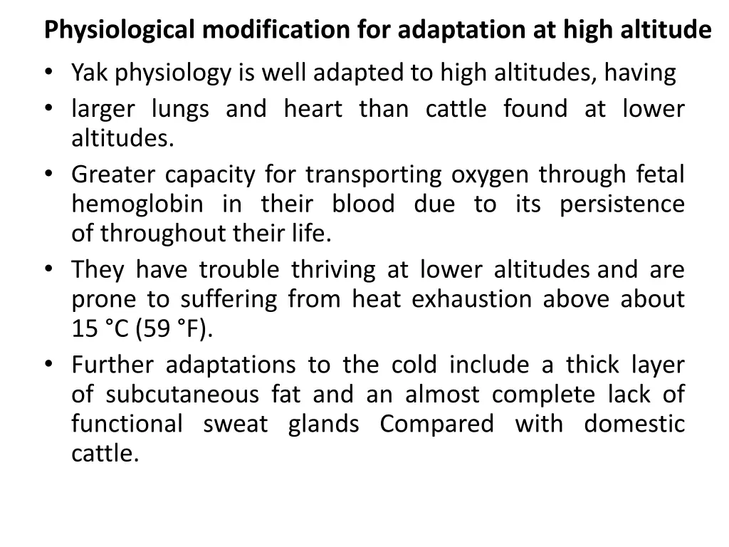 physiological modification for adaptation at high