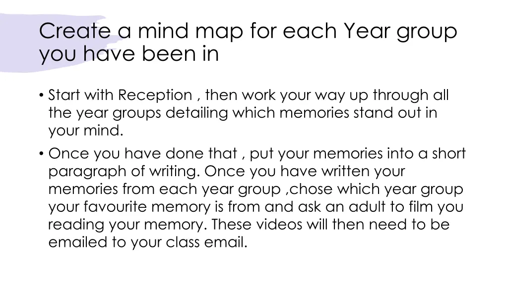 create a mind map for each year group you have