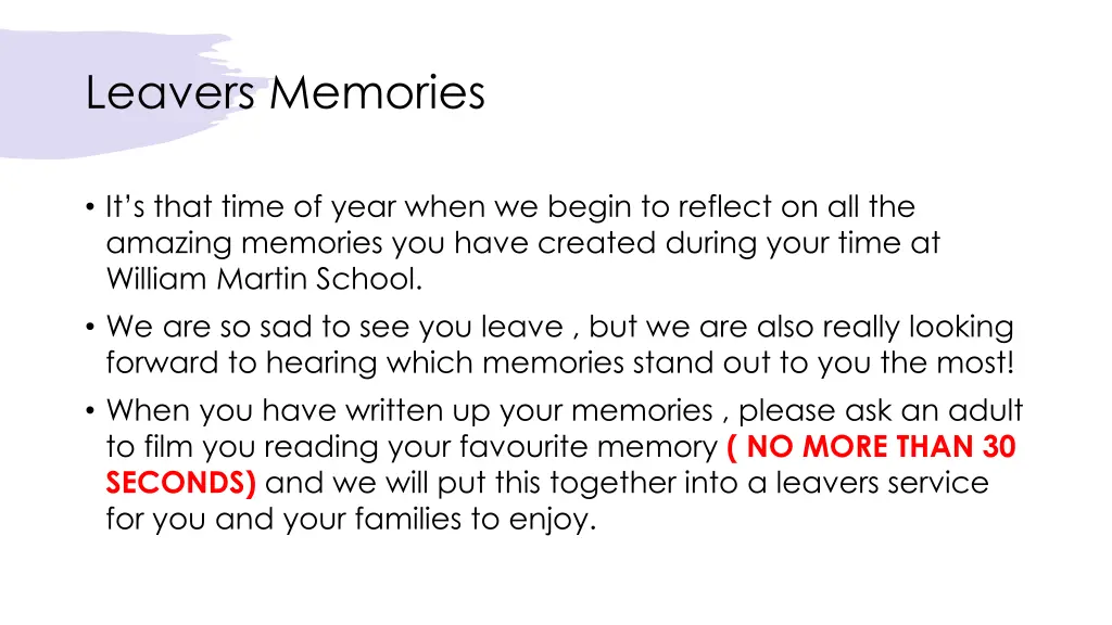 leavers memories