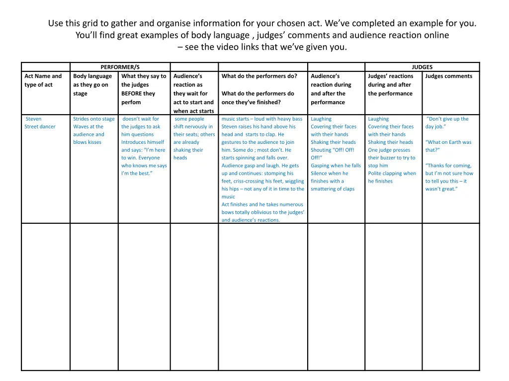 use this grid to gather and organise information