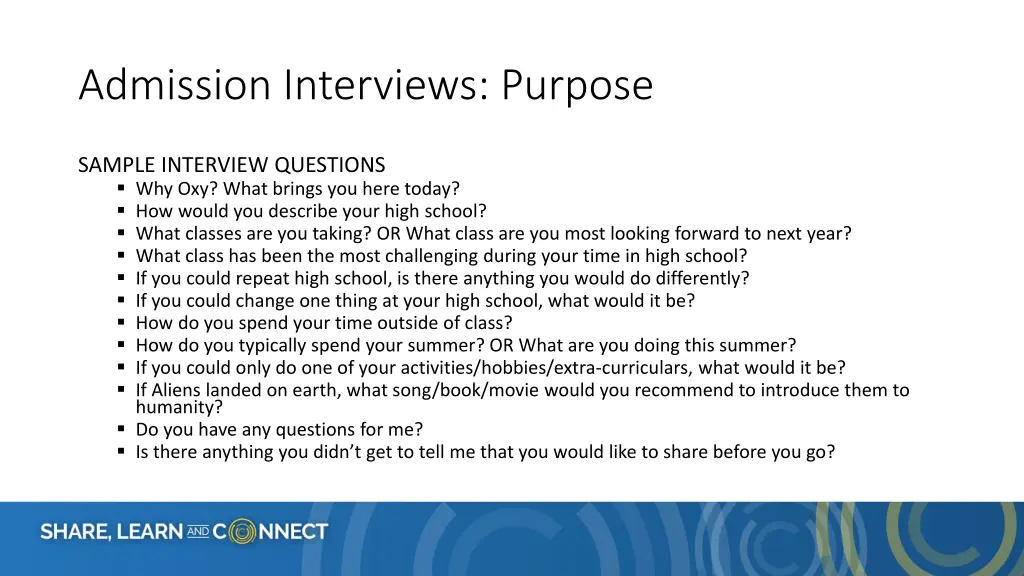 admission interviews purpose 3