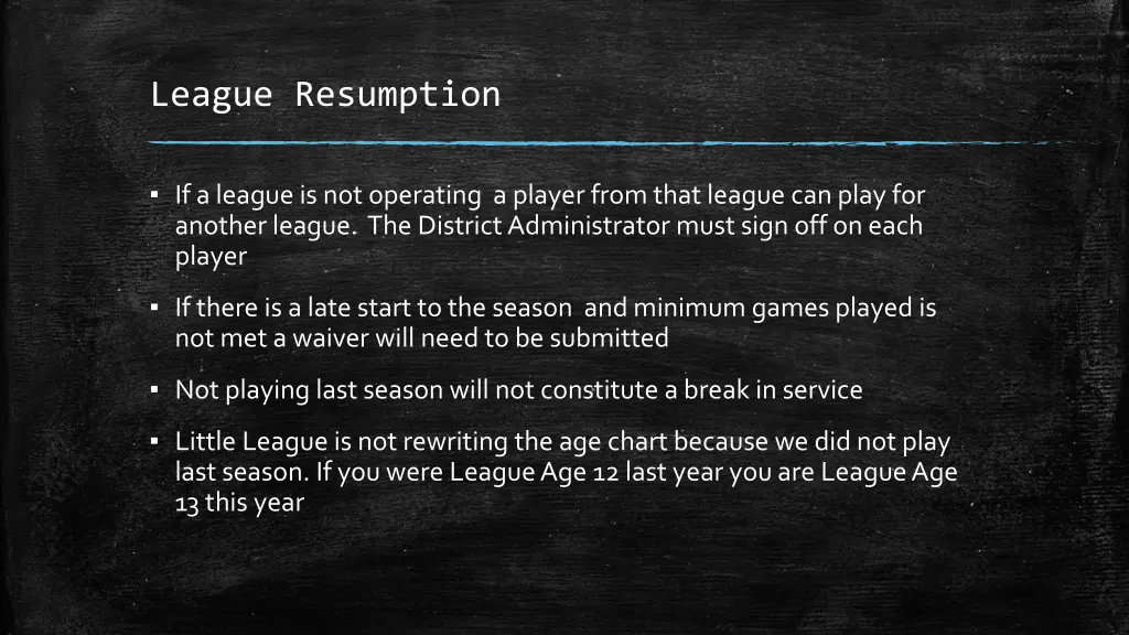 league resumption