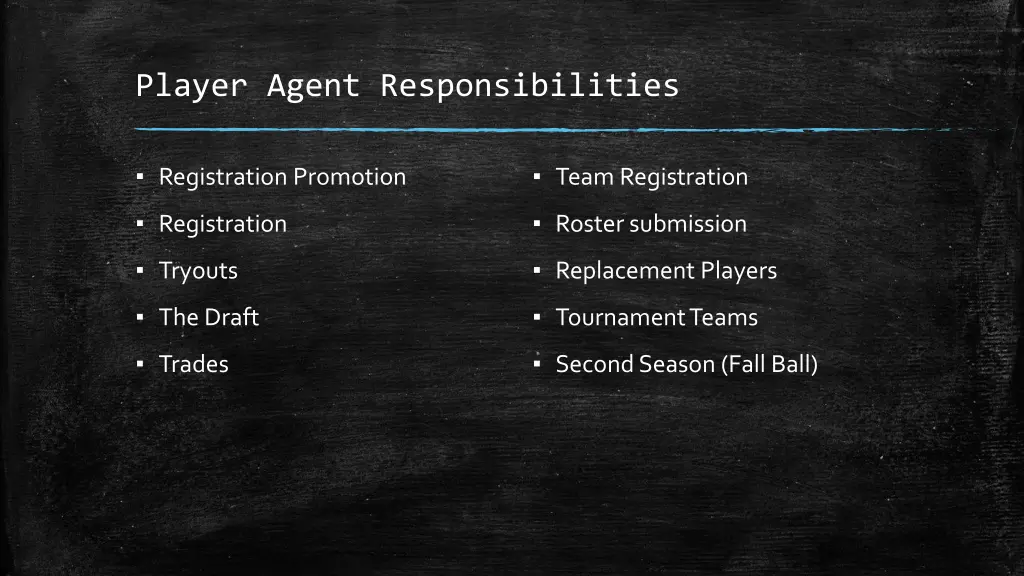 player agent responsibilities