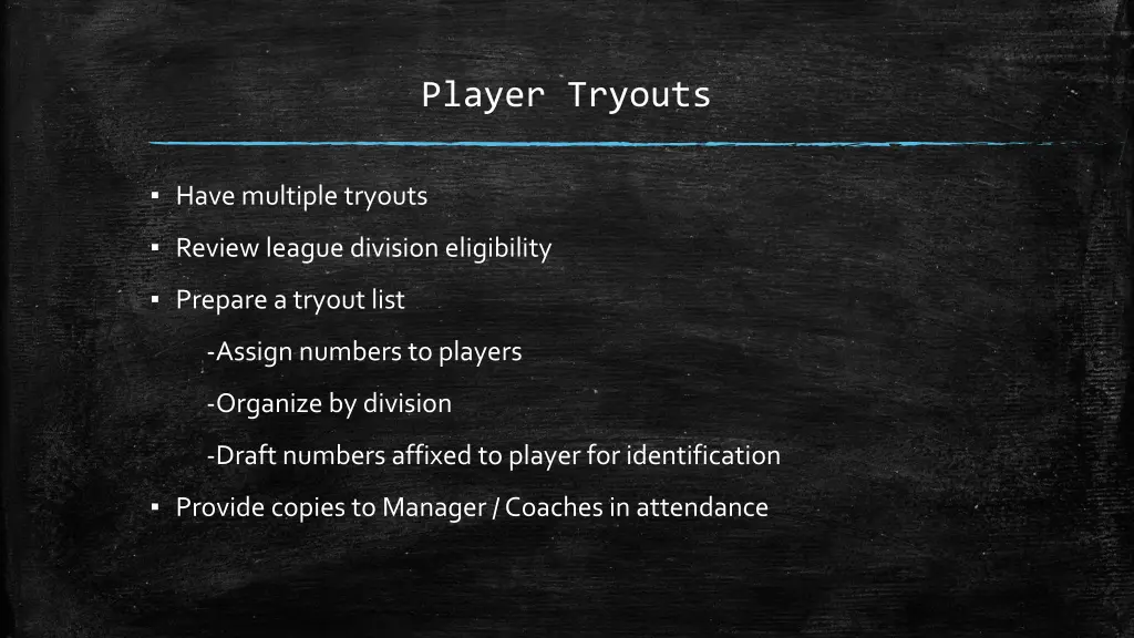 player tryouts