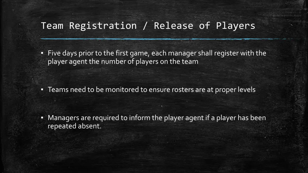 team registration release of players