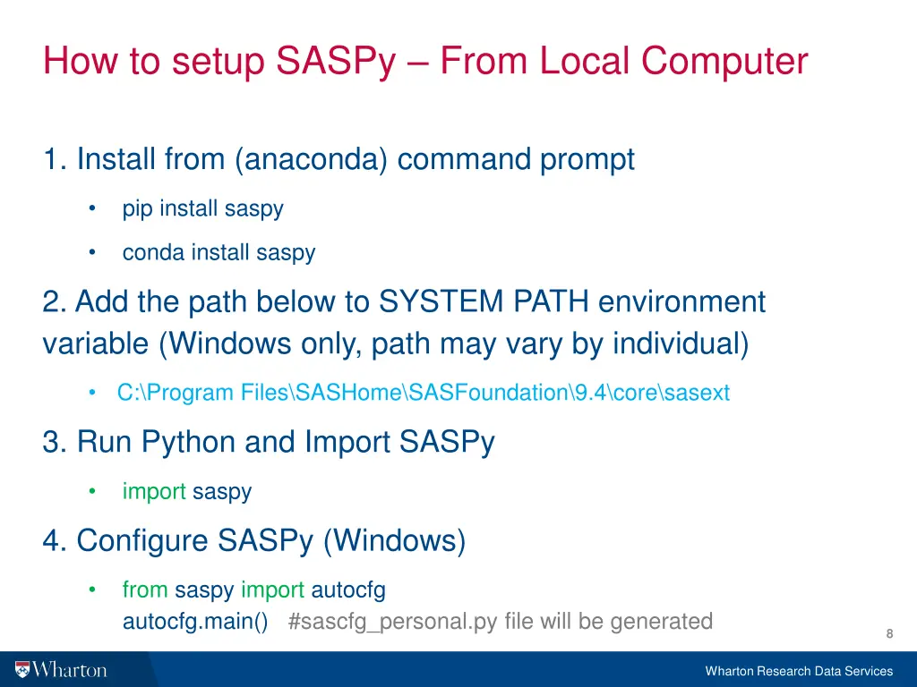 how to setup saspy from local computer