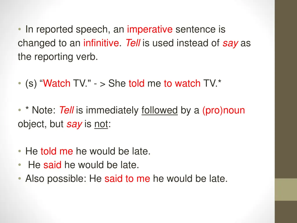 in reported speech an imperative sentence