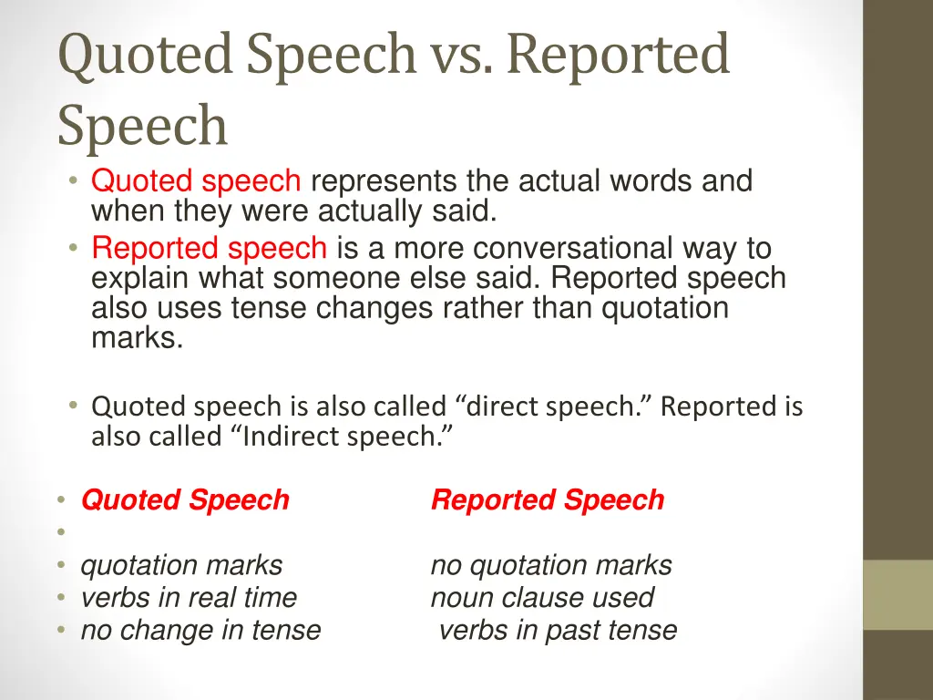 quoted speech vs reported speech quoted speech