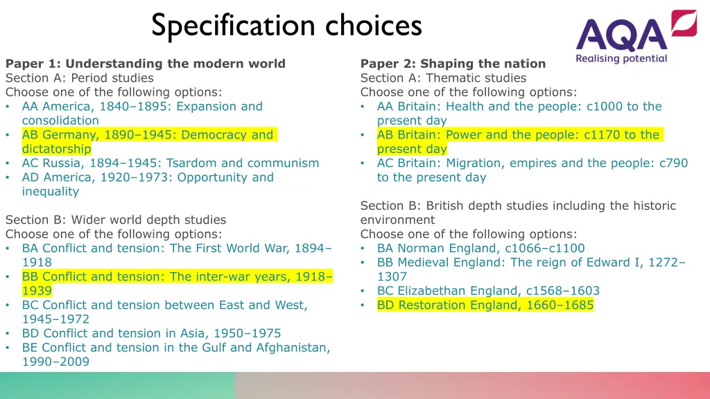 specification choices 1