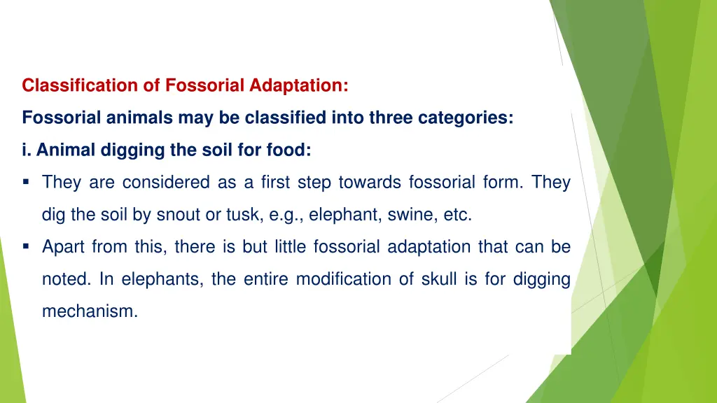 classification of fossorial adaptation