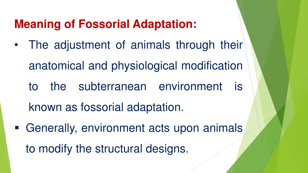 meaning of fossorial adaptation