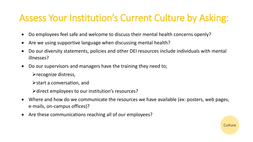 assess your institution s current culture