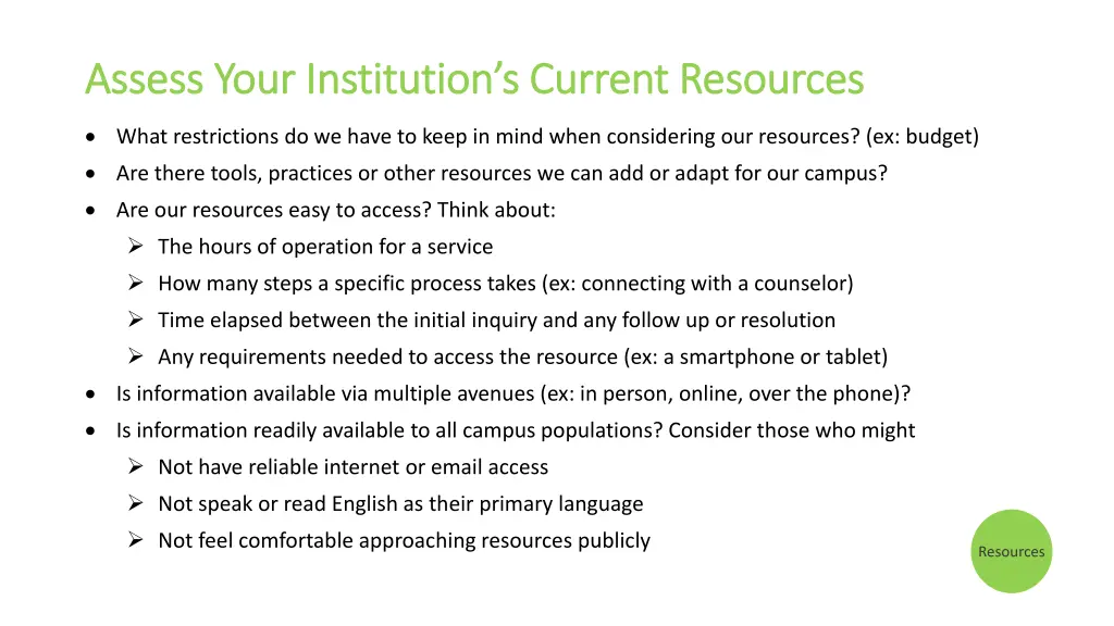 assess your institution s current resources