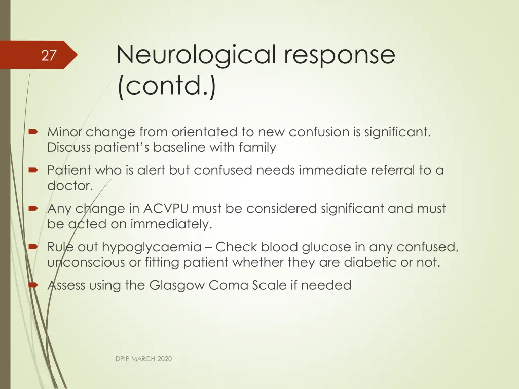 neurological response contd