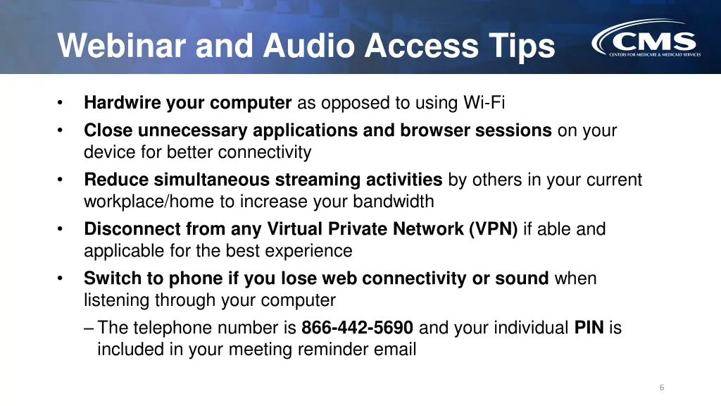 webinar and audio access tips