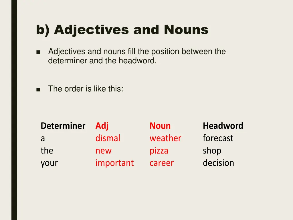 b adjectives and nouns