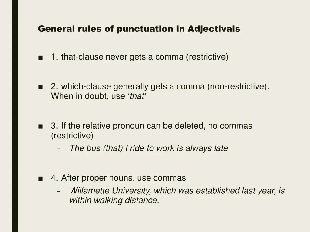 general rules of punctuation in adjectivals