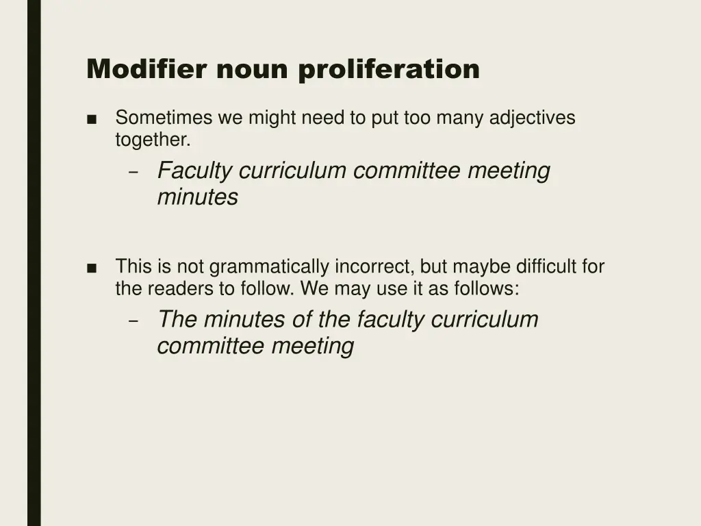 modifier noun proliferation