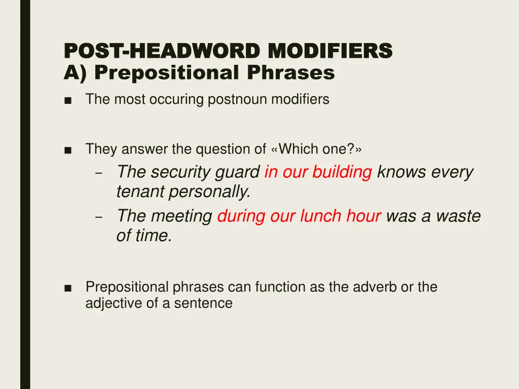 post post headword modifiers headword modifiers