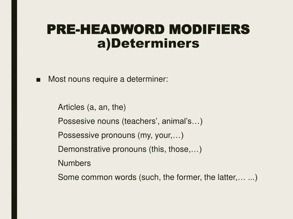 pre pre headword modifiers headword modifiers