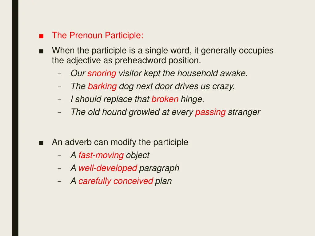 the prenoun participle