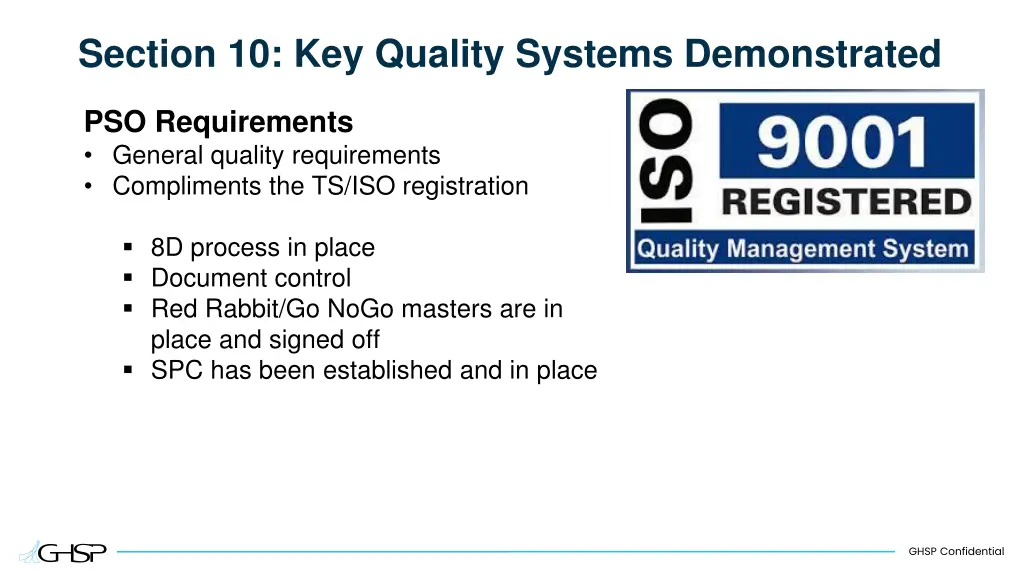 section 10 key quality systems demonstrated