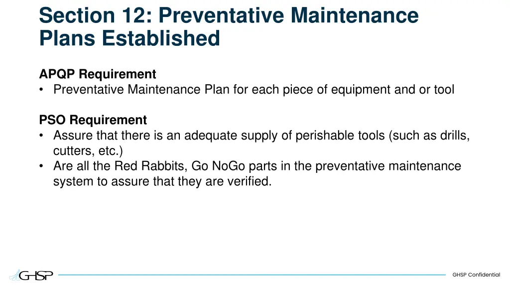 section 12 preventative maintenance plans