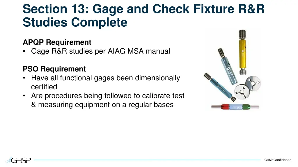 section 13 gage and check fixture r r studies