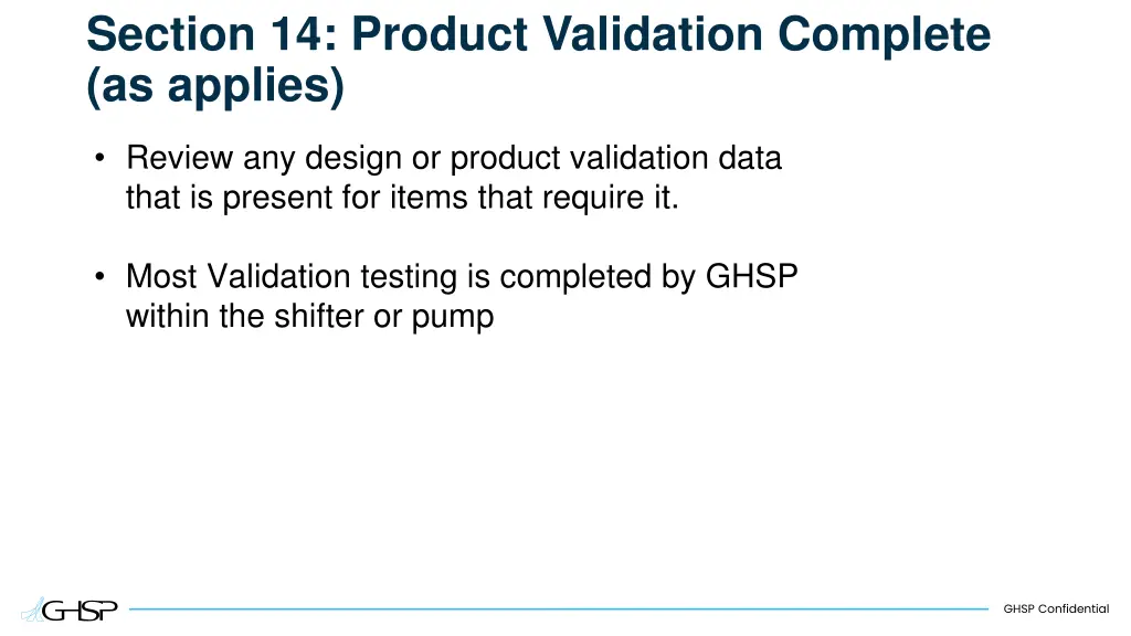 section 14 product validation complete as applies