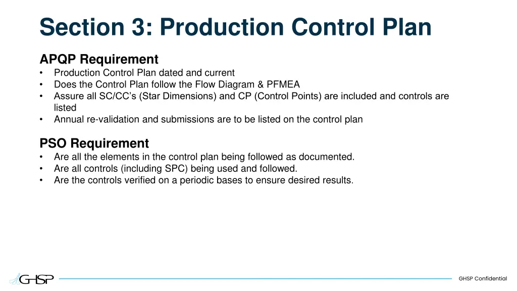 section 3 production control plan