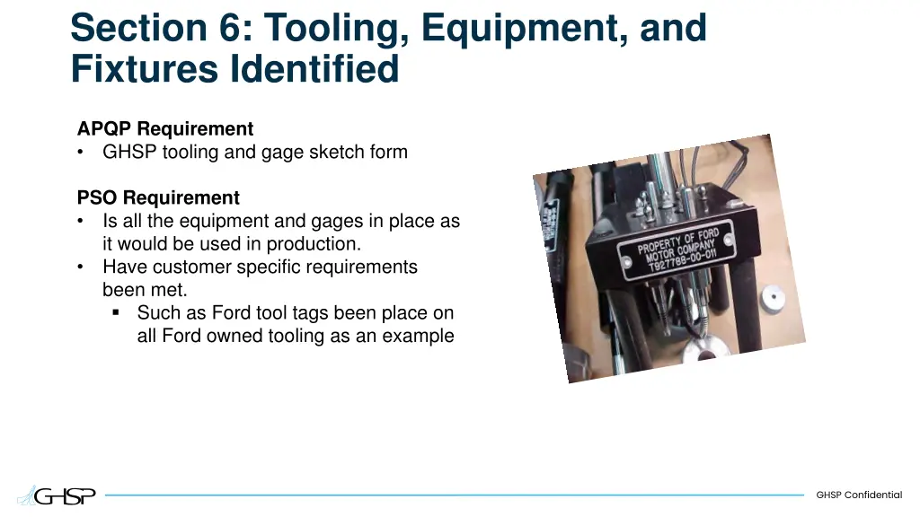 section 6 tooling equipment and fixtures