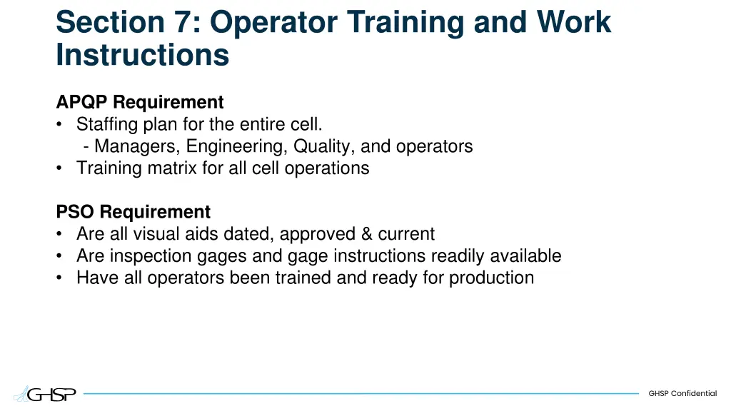 section 7 operator training and work instructions