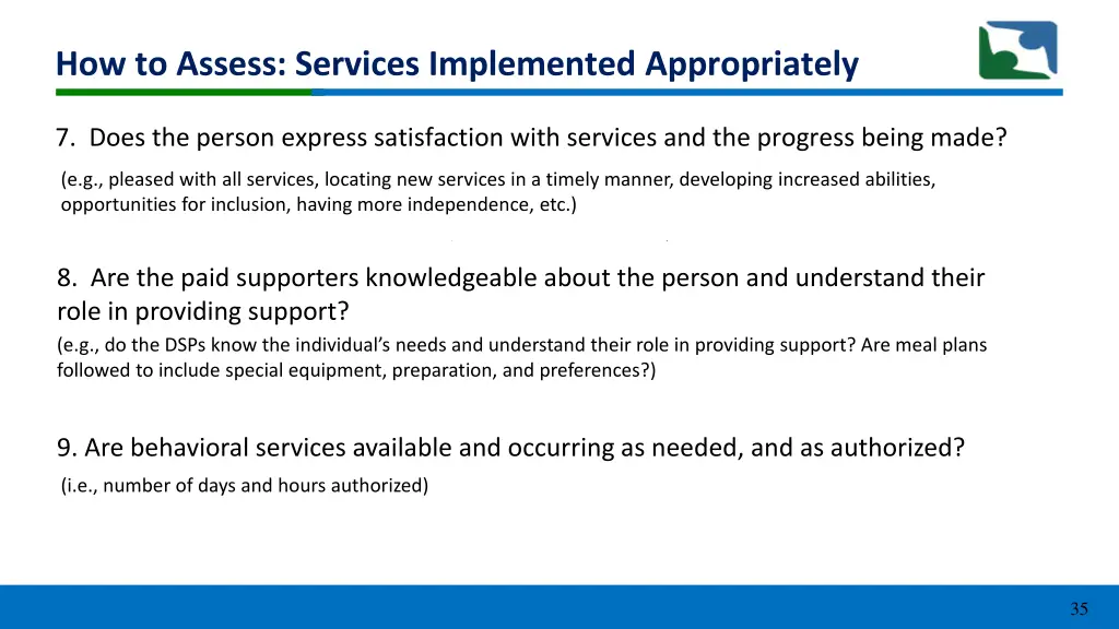 how to assess services implemented appropriately