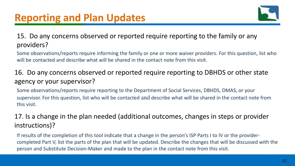 reporting and plan updates