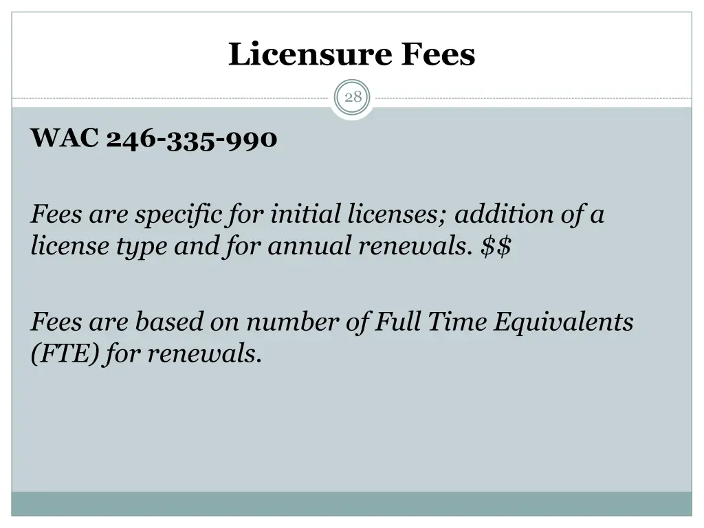 licensure fees