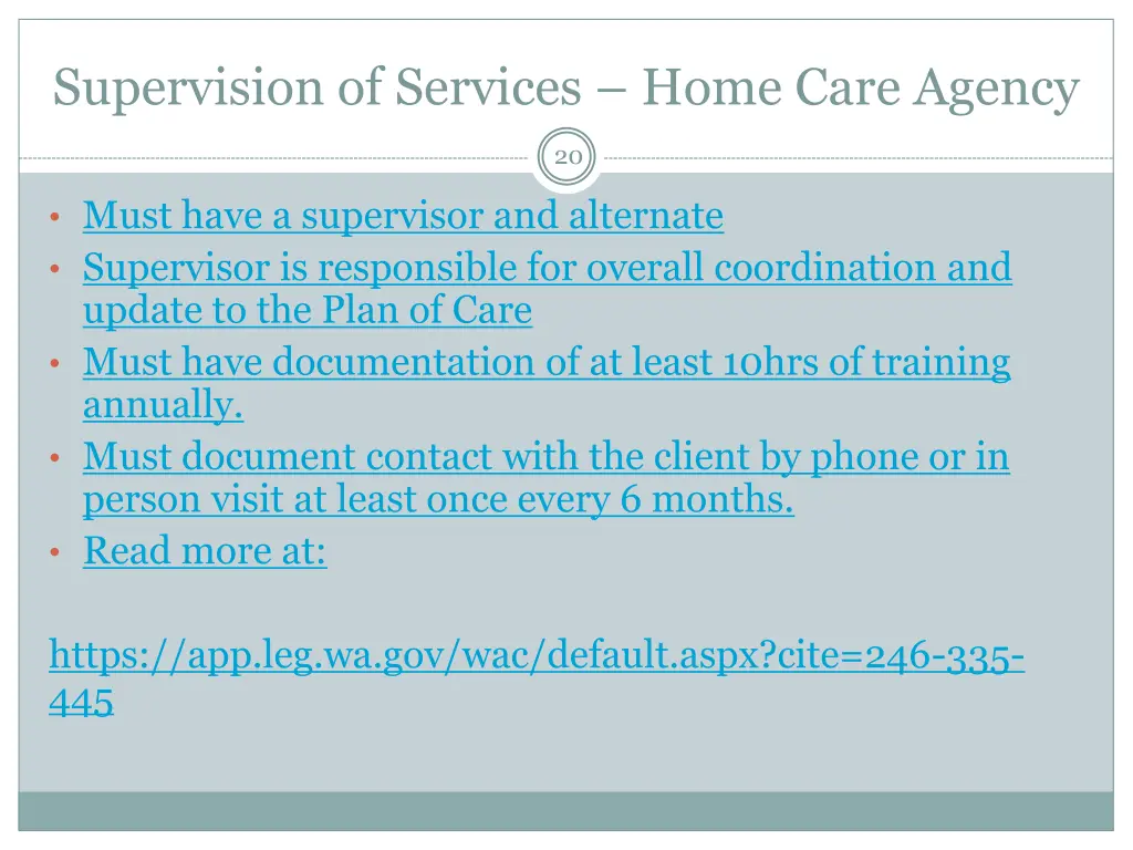 supervision of services home care agency