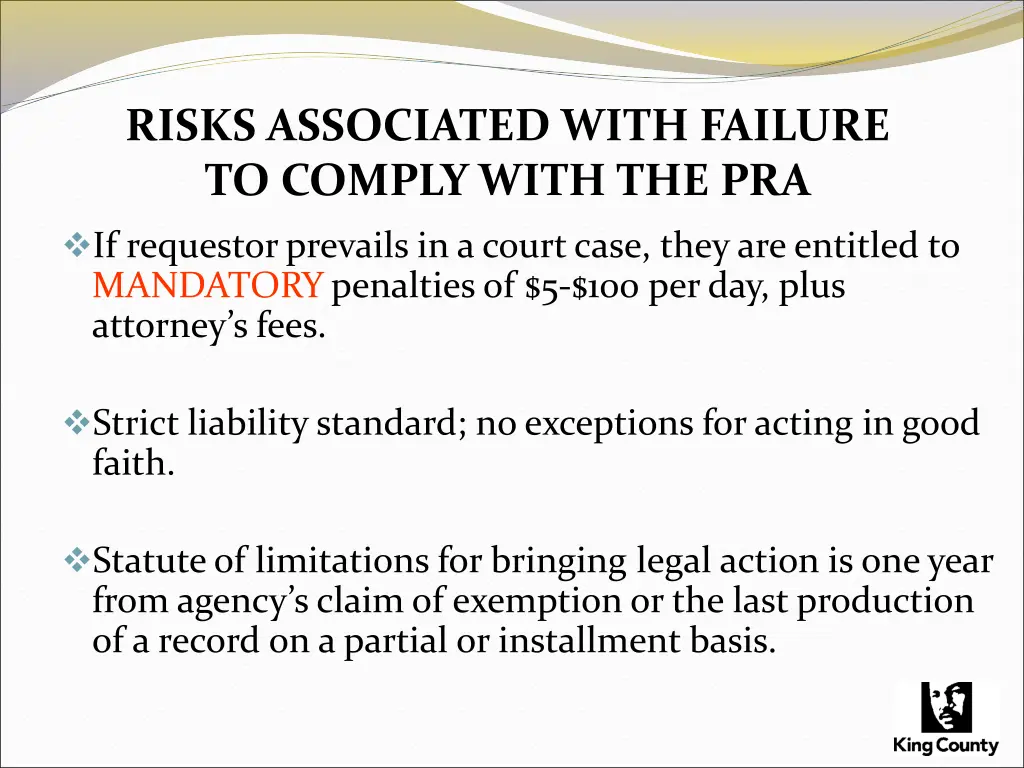 risks associated with failure to comply with