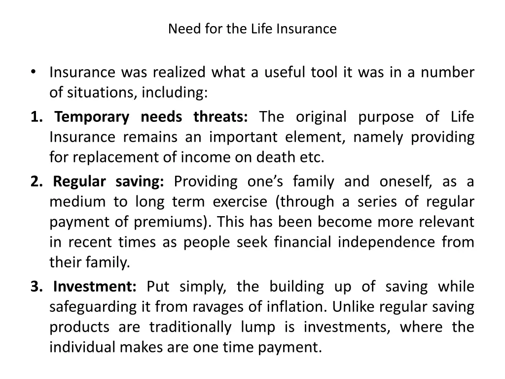 need for the life insurance